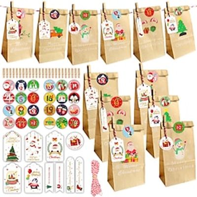 24pcs Gift Bags Set for Christmas, Christmas Advent Calendar Gift Bags, 24 Day Countdown Calendar Hanging Bags, 2023 Christmas Kraft Paper DIY Bag with Clip Label miniinthebox 24pcs Gift Bags Set for Christmas, Christmas Advent Calendar Gift Bags, 24 Day Countdown Calendar Hanging Bags, 2023 Christmas Kraft Paper DIY Bag with Clip Label miniinthebox