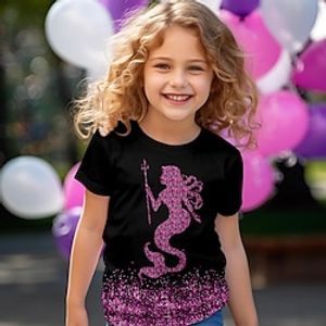 Girls' 3D Mermaid Tee Shirt Short Sleeve 3D Print Summer Spring Active Fashion Cute Polyester Kids 3-12 Years Crew Neck Outdoor Casual Daily Regular Fit miniinthebox