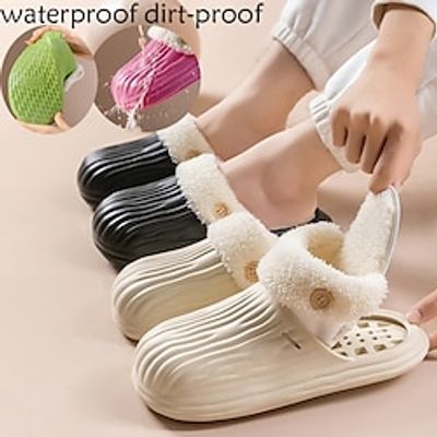 Women's Slippers House Slippers Waterproof Boots Platform Slippers Daily Fleece Lined Platform Round Toe Elegant Casual Comfort PU Loafer Solid Color Black Pink Light Grey Lightinthebox Women's Slippers House Slippers Waterproof Boots Platform Slippers Daily Fleece Lined Platform Round Toe Elegant Casual Comfort PU Loafer Solid Color Black Pink Light Grey Lightinthebox