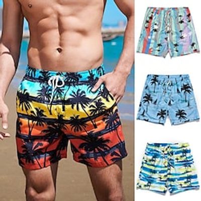 Men's Swim Shorts Swim Trunks Board Shorts Pocket Drawstring Elastic Waist Graphic Coconut Tree Comfort Breathable Knee Length Casual Holiday Going out Streetwear Stylish White  Blue Light Green Lightinthebox