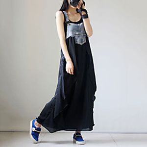 Women's Swing Dress Maxi long Dress Black Sleeveless Color Block Patchwork Fall Summer Square Neck Casual 2021 M L XL XXL 3XL miniinthebox