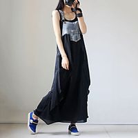 Women's Swing Dress Maxi long Dress Black Sleeveless Color Block Patchwork Fall Summer Square Neck Casual 2021 M L XL XXL 3XL miniinthebox - thumbnail
