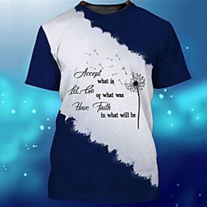 Men's Unisex T shirt 3D Print Color Block Graphic Prints Dandelion Crew Neck Daily Holiday Print Short Sleeve Tops Casual Streetwear Big and Tall Blue / Summer miniinthebox