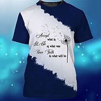 Men's Unisex T shirt 3D Print Color Block Graphic Prints Dandelion Crew Neck Daily Holiday Print Short Sleeve Tops Casual Streetwear Big and Tall Blue / Summer miniinthebox - thumbnail