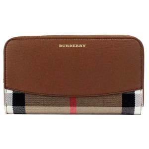 Burberry Elmore Tan Grainy Leather House Check Canvas Continental Clutch Wallet - 8491