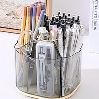 Simple And Transparent Lipstick Makeup Brush Storage Bucket Large Capacity Desktop Stationery Storage Box Multi-Functional Rotary Pen Holder 1PC Lightinthebox - thumbnail