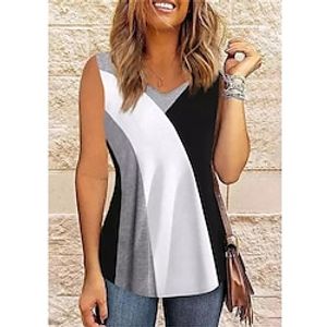 Women's Tank Top White Color Block Print Short Sleeve Casual Basic V Neck Regular S miniinthebox