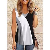 Women's Tank Top White Color Block Print Short Sleeve Casual Basic V Neck Regular S miniinthebox - thumbnail