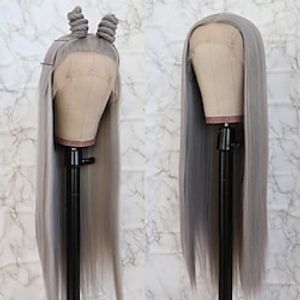 Synthetic Lace Wig Natural Straight Style 22 inch Silver Middle Part Deep Part Lace Front Wig Women's Wig Sillver Gray  Medium Length  Synthetic Hair Lightinthebox