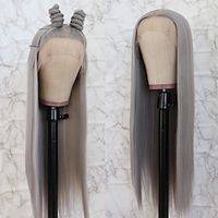 Synthetic Lace Wig Natural Straight Style 22 inch Silver Middle Part Deep Part Lace Front Wig Women's Wig Sillver Gray  Medium Length  Synthetic Hair Lightinthebox - thumbnail
