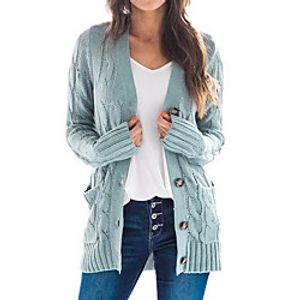 Women's Solid Colored Cardigan Long Sleeve Sweater Cardigans V Neck Fall Winter White Black Blue miniinthebox