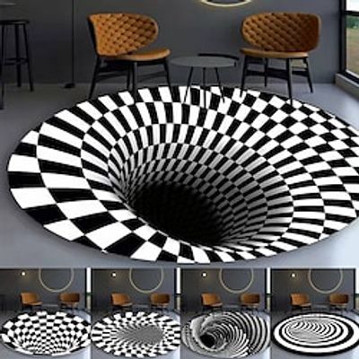 3D Vortex Optical Illusion Round Area Trap Trippy Flannel Rugs, Ultra Durable Cool Rugs Black Hole Stereo Vision Zebra Black and White Rugs Non-Slip 3D Visual Area Rugs for Room Decor miniinthebox