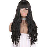 Black Wigs Long Kinky Curly Wavy Cosplay Party Hair Wigs with Bangs Natural Looking Pastel Synthetic Wig for Women 27 inches Lightinthebox - thumbnail