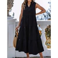 Women's Black Dress Maxi Dress Layered Casual Vacation Solid V Neck Sleeveless Summer Lightinthebox