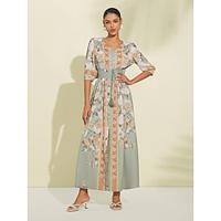 Satin Floral V Neck Maxi Dress Lightinthebox