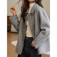 Women's Pea Coat Winter Coat Double Breasted Lapel Trench Coat Thermal Warm Heated Coat Fall Windproof Cropped Jacket with Pocket Outerwear Long Sleeve Gray miniinthebox - thumbnail