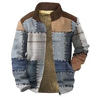 Graphic Patchwork Daily Casual Vintage Retro Men's Zip Sweatshirt Fleece Jacket Outerwear Holiday Vacation Going out Sweatshirts Blue Brown Green Stand Collar Fleece Winter Designer Lightinthebox - thumbnail