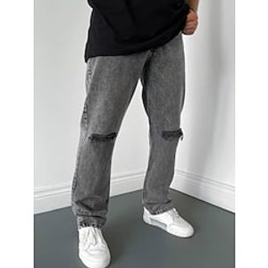 Men's Jeans Trousers Denim Pants Pocket Ripped Plain Comfort Breathable Outdoor Daily Going out Fashion Casual Grey Lightinthebox