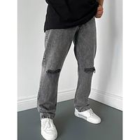 Men's Jeans Trousers Denim Pants Pocket Ripped Plain Comfort Breathable Outdoor Daily Going out Fashion Casual Grey Lightinthebox - thumbnail