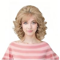 Vintage Short Blonde Beehive Wig with Bangs Curly Wavy Heat Resistant Synthetic Hair Wigs for Women fits 70s 80s Costume or Halloween and Party miniinthebox - thumbnail