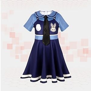 Zootopia Police Woman Judy Hopps Cosplay Costume Outfits Girls' Movie Cosplay Anime Blue Dress Tie Halloween Masquerade Lightinthebox