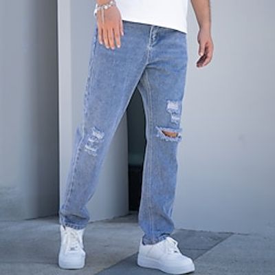 Men's Jeans Trousers Denim Pants Zipper Pocket Ripped Plain Comfort Breathable Outdoor Daily Going out Fashion Casual Blue miniinthebox Men's Jeans Trousers Denim Pants Zipper Pocket Ripped Plain Comfort Breathable Outdoor Daily Going out Fashion Casual Blue miniinthebox