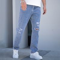 Men's Jeans Trousers Denim Pants Zipper Pocket Ripped Plain Comfort Breathable Outdoor Daily Going out Fashion Casual Blue miniinthebox