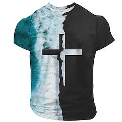 Men's 3D Print Cross Religious Casual T shirt Tee Red Blue Short Sleeve Crew Neck Shirt Summer Spring Clothing Apparel Lightinthebox