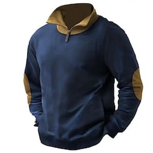 Men's Sweatshirt Quarter Zip Sweatshirt Navy Blue Standing Collar Color Block Patchwork Sports  Outdoor Daily Holiday Streetwear Basic Casual Spring   Fall Clothing Apparel Hoodies Sweatshirts  miniinthebox