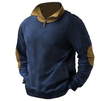 Men's Sweatshirt Quarter Zip Sweatshirt Navy Blue Standing Collar Color Block Patchwork Sports  Outdoor Daily Holiday Streetwear Basic Casual Spring   Fall Clothing Apparel Hoodies Sweatshirts  miniinthebox