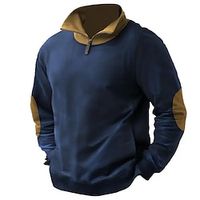 Men's Sweatshirt Quarter Zip Sweatshirt Navy Blue Standing Collar Color Block Patchwork Sports  Outdoor Daily Holiday Streetwear Basic Casual Spring   Fall Clothing Apparel Hoodies Sweatshirts  miniinthebox - thumbnail