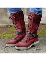 Women's Outdoor Casual Color Block Snow Boots Mid-calf Thick Heel Boots