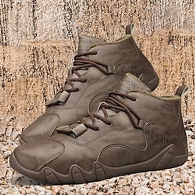 Men's Casual Shoes Retro Handmade Shoes Winter Shoes Fleece lined Walking Safety Shoes Business Casual Outdoor Daily Faux Leather PU Warm Lace-up Brown Coffee Fall Winter Lightinthebox