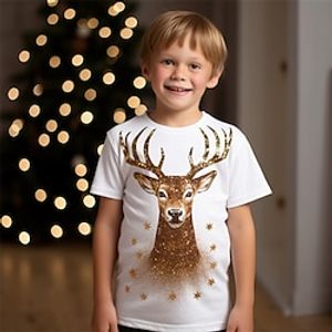 Christmas Boys 3D Elk Deer Tee Skirt Short Sleeve 3D Print Fall Active Sports Fashion Polyester Kids 3-12 Years Outdoor Casual Daily Regular Fit miniinthebox