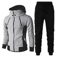 Men's Hoodie Tracksuit Sweatsuit Jogging Suits Light Grey Dark Gray White Hooded Color Block Patchwork 2 Piece Sports  Outdoor Daily Sports Basic Casual Big and Tall Fall Spring Clothing Apparel Lightinthebox - thumbnail