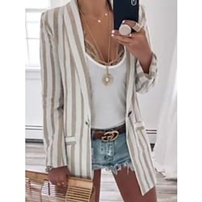 Women's Blazer Regular Stylish Coat Beige Active Street Fall Single Breasted Notch lapel collar Regular Fit S M L XL 2XL 3XL Lightinthebox