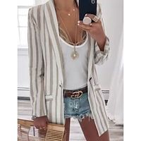 Women's Blazer Regular Stylish Coat Beige Active Street Fall Single Breasted Notch lapel collar Regular Fit S M L XL 2XL 3XL Lightinthebox - thumbnail