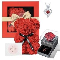 Valentine's Day Eternal Flower Jewelry Box Red Bear Set Rose Necklace Gift Box Birthday Gift Creative Decoration Valentine's Day Lightinthebox - thumbnail