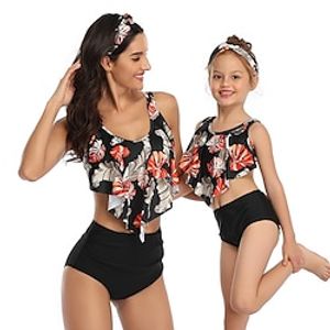 Mommy and Me Swimsuit Floral Graphic Sports  Outdoor Print Black Adorable Matching Outfits  Fall  Summer  Cute Lightinthebox