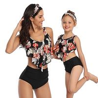 Mommy and Me Swimsuit Floral Graphic Sports  Outdoor Print Black Adorable Matching Outfits  Fall  Summer  Cute Lightinthebox - thumbnail