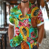 Pineapple Tropical Men's Resort Hawaiian 3D Printed Shirt Outdoor Vacation Beach Summer Turndown Short Sleeve Yellow Royal Blue Blue S M L Slub Fabric Shirt Lightinthebox