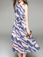 TangJie Chiffon Printed O-Neck Sleeveless Women Dresses