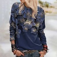 Women's Sweatshirt Pullover Active Streetwear Print Pink Blue Purple Animal Daily Round Neck Long Sleeve miniinthebox - thumbnail