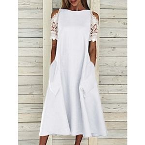 Women's Casual Dress Midi Dress White Short Sleeve Floral Print Spring Summer Crew Neck 2022 S M L XL XXL 3XL Lightinthebox