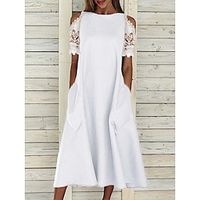 Women's Casual Dress Midi Dress White Short Sleeve Floral Print Spring Summer Crew Neck 2022 S M L XL XXL 3XL Lightinthebox - thumbnail