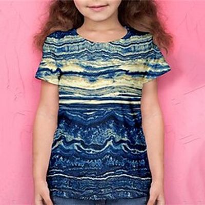 Kids Girls' T shirt Short Sleeve 3D Print Graphic Geometric Crewneck White Blue Gray Children Tops Spring Summer Active Fashion Streetwear Daily Outdoor Regular Fit 3-12 Years Lightinthebox