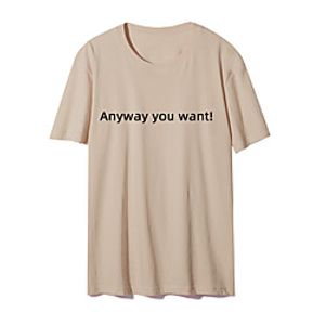 Women's T shirt Text Print Round Neck Tops Cotton Basic Basic Top White Khaki Light Blue miniinthebox