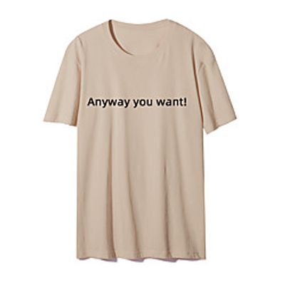 Women's T shirt Text Print Round Neck Tops Cotton Basic Basic Top White Khaki Light Blue miniinthebox