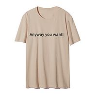 Women's T shirt Text Print Round Neck Tops Cotton Basic Basic Top White Khaki Light Blue miniinthebox - thumbnail