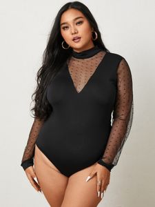 YOINS Plus Size Halloween Turtleneck Mesh Patchwork Long Sleeves Bodysuit